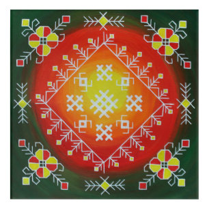 Traditional Latvian folk art with symbols painting