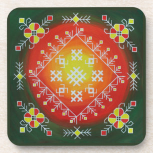 Traditional Latvian folk art with symbols painting Beverage Coaster