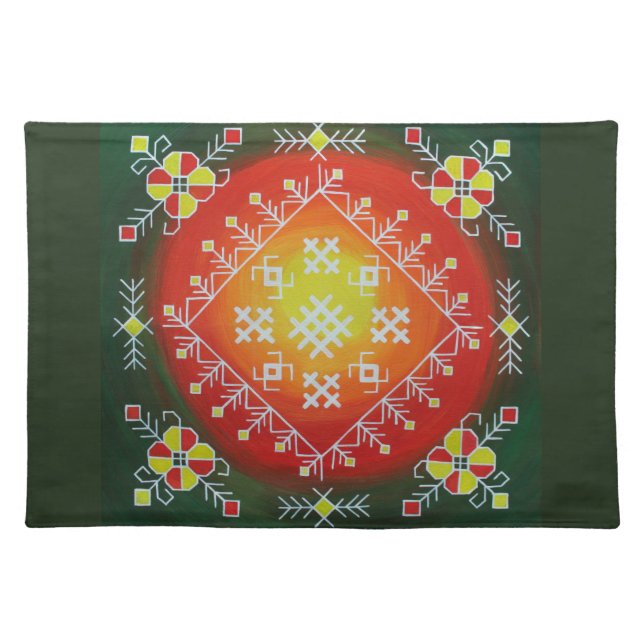 Traditional Latvian folk art with symbols painting Cloth Placemat (Front)