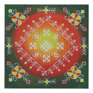 Traditional Latvian folk art with symbols painting Faux Canvas Print