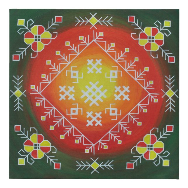 Traditional Latvian folk art with symbols painting Faux Canvas Print (Front)