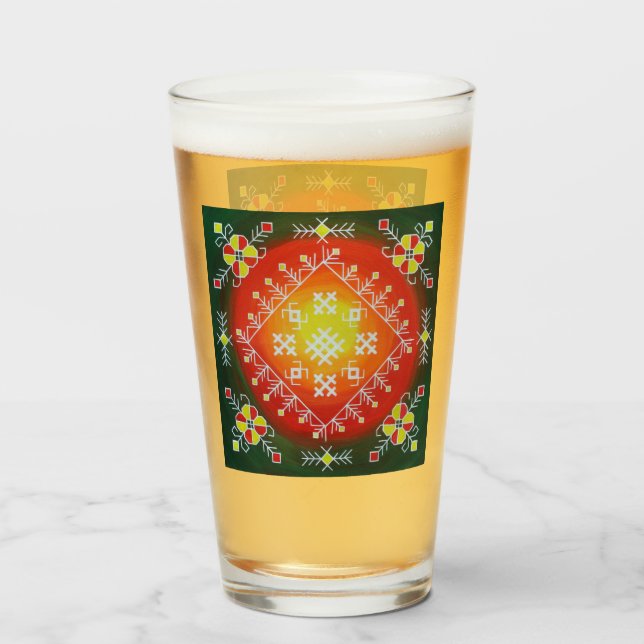 Traditional Latvian folk art with symbols painting Glass (Front Filled)