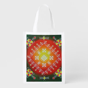 Traditional Latvian folk art with symbols painting Grocery Bag