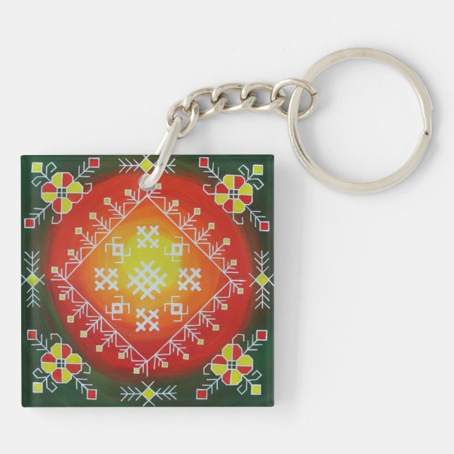 Traditional Latvian folk art with symbols painting Keychain (Back)