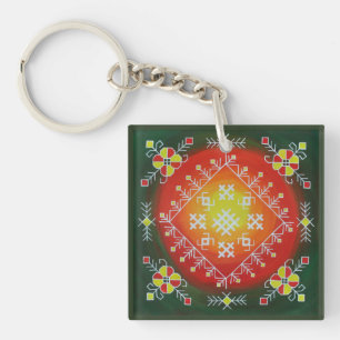 Traditional Latvian folk art with symbols painting Keychain