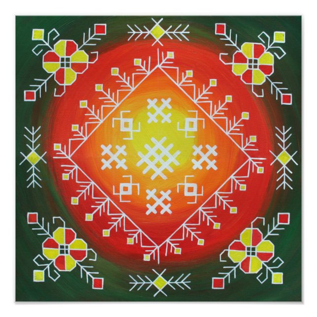 Traditional Latvian folk art with symbols painting Photo Print (Front)