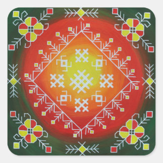 Traditional Latvian folk art with symbols painting Square Sticker