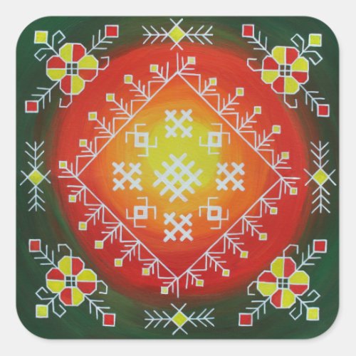 Traditional Latvian folk art with symbols painting Square Sticker