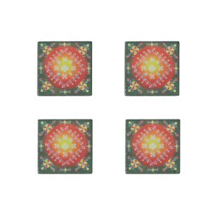 Traditional Latvian folk art with symbols painting Stone Magnet