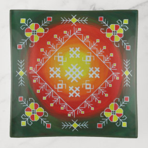 Traditional Latvian folk art with symbols painting Trinket Tray
