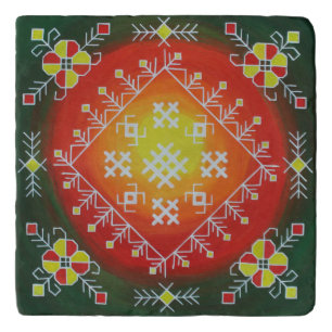 Traditional Latvian folk art with symbols painting Trivet