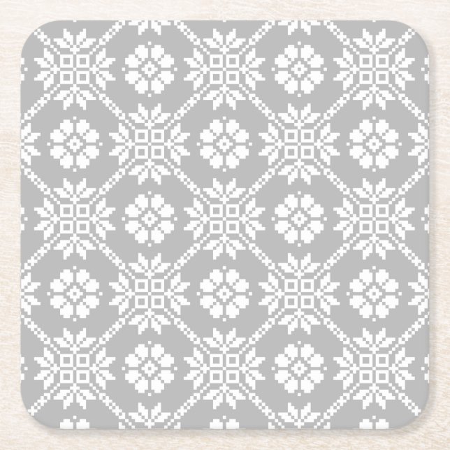 Traditional Latvian gray Sun Auseklis Saulite  Square Paper Coaster (Front)