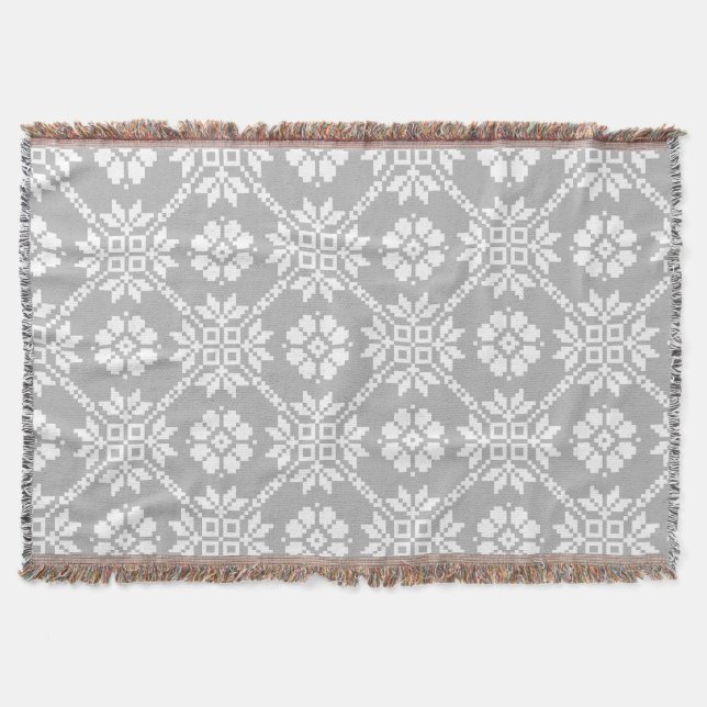 Traditional Latvian gray Sun Auseklis Saulite  Throw Blanket (Front)