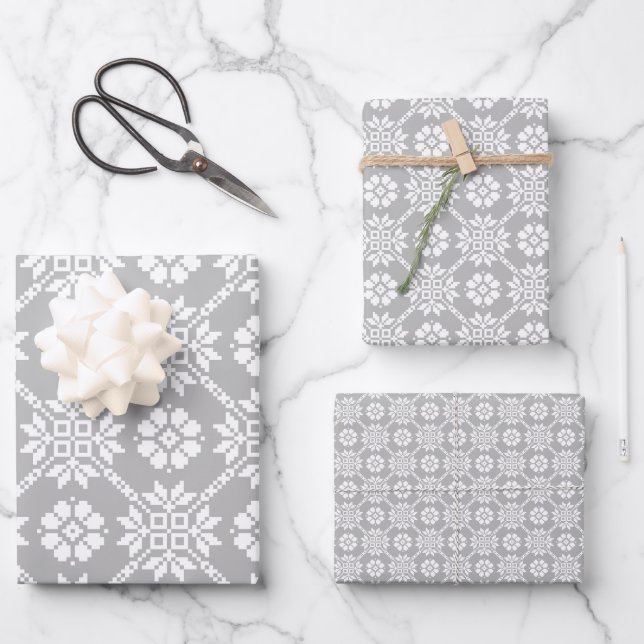 Traditional Latvian gray Sun Auseklis Saulite Wrapping Paper Sheets (Front)