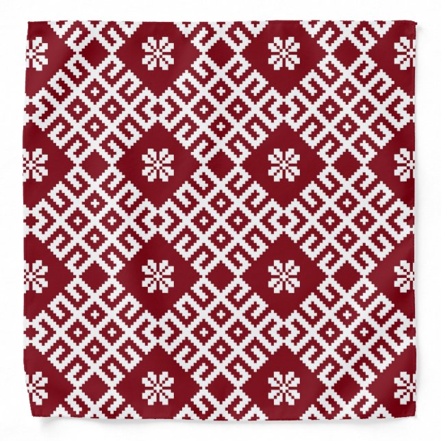 Traditional Latvian Red Design pattern Auseklis Bandana (Front)
