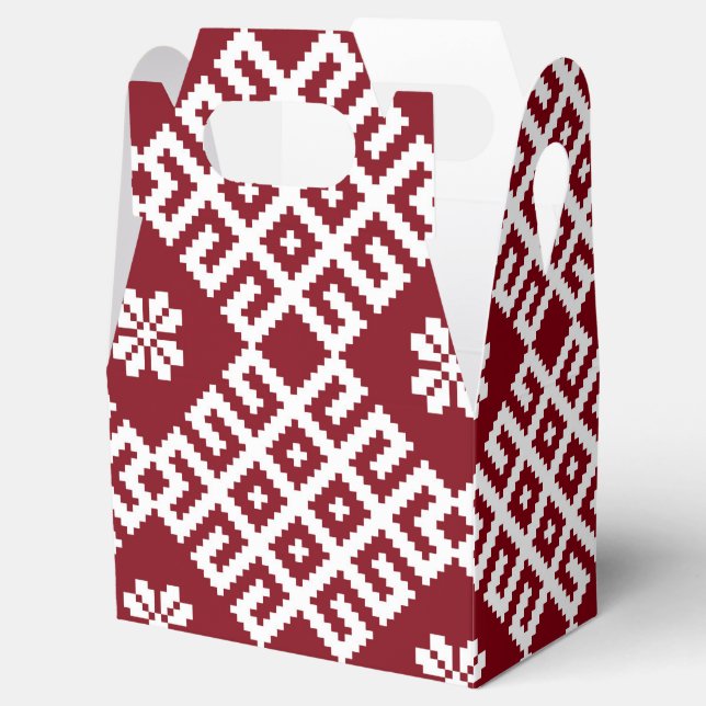 Traditional Latvian Red Design pattern Favor Boxes (Opened)