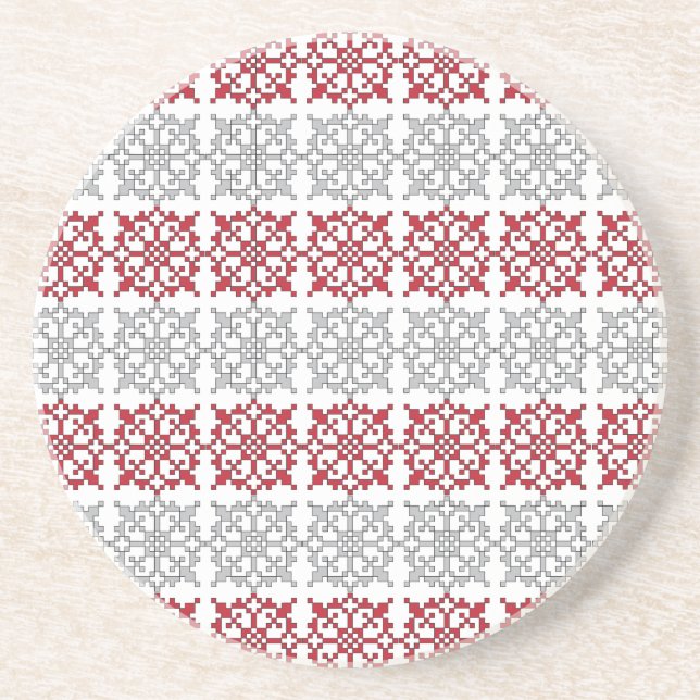 Traditional Latvian SUN sign geometric pattern I Drink Coaster (Front)