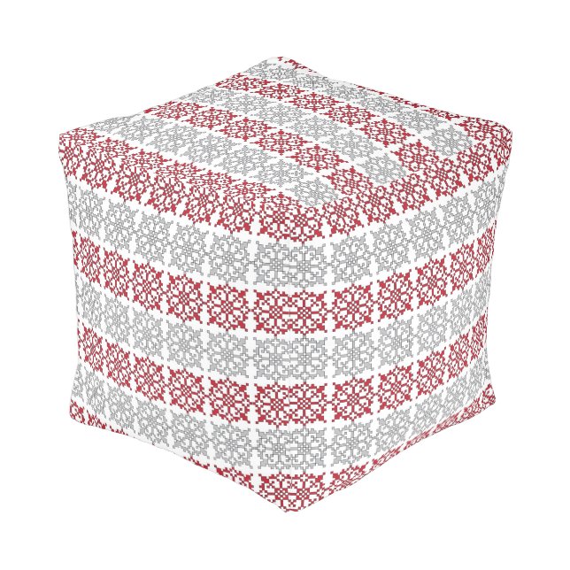Traditional Latvian SUN sign geometric pattern I Pouf (Angled Front)