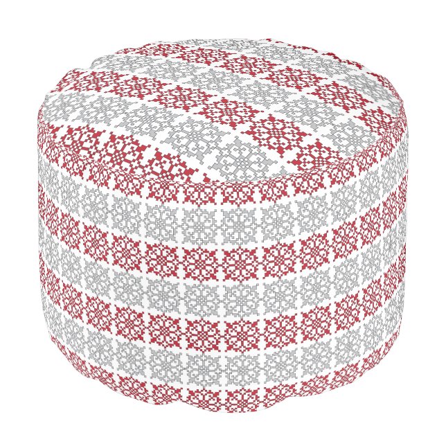 Traditional Latvian SUN sign geometric pattern I Pouf (Angled Front)