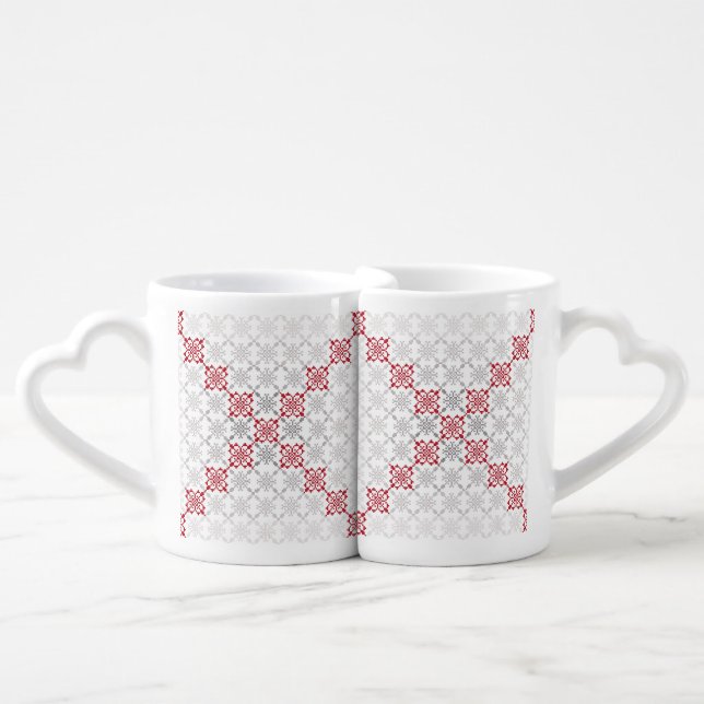 Traditional Latvian SUN sign geometric pattern II Coffee Mug Set (Front Nesting)