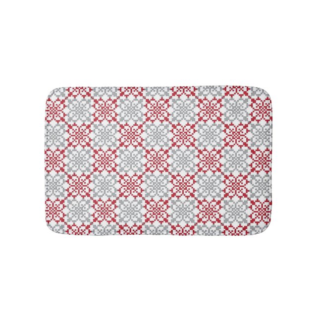 Traditional Latvian SUN sign geometric pattern III Bathroom Mat (Front)