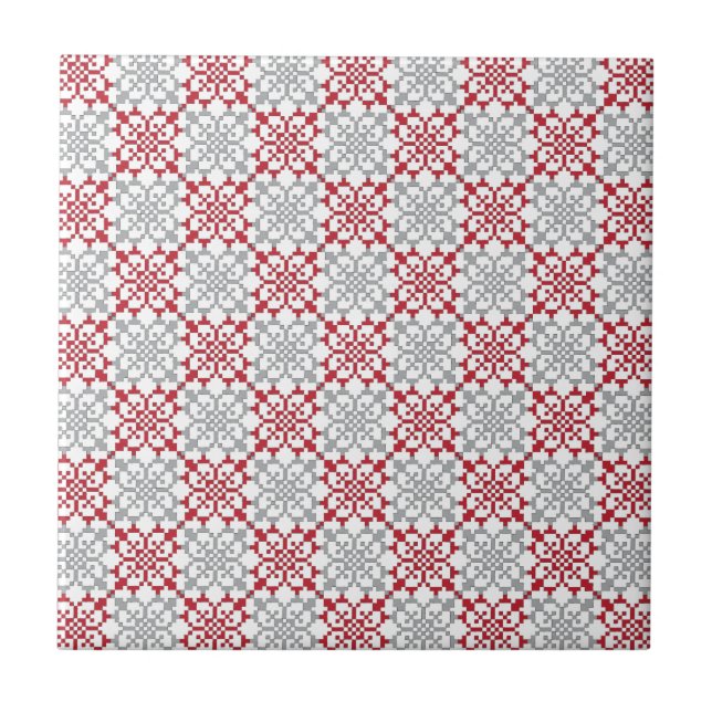 Traditional Latvian SUN sign geometric pattern III Tile (Front)