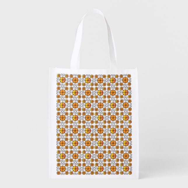 Traditional Latvian SUN sign geometric pattern V Grocery Bag (Front)