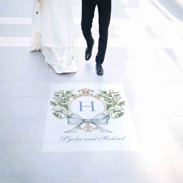 Traditional Leaf Crest w/ Bow | Monogram Wedding Floor Decals (Wedding)