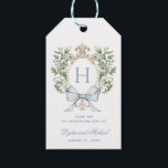 Traditional Leaf Crest w/ Bow | Monogram Wedding Gift Tags<br><div class="desc">The elegant watercolor monogram crest gives this wedding tag a beautiful and timeless look that any sophisticated bride will love.   Personalize this tag with your initial inside the crest. 

Colors include,  light blue,  green,  golden yellow and tan.</div>