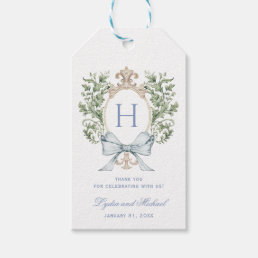 Traditional Leaf Crest w/ Bow | Monogram Wedding Gift Tags