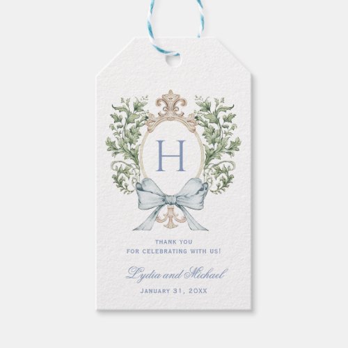 Traditional Leaf Crest w Bow  Monogram Wedding Gift Tags