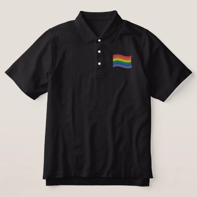Traditional LGBTQ+ Pride Flag Embroidered Polo Shi (Design Front)