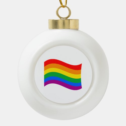 Traditional LGBTQ Pride Flag Wavy Ceramic Ball Christmas Ornament