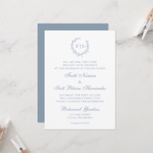Traditional Light Blue Monogram Wreath Invitation