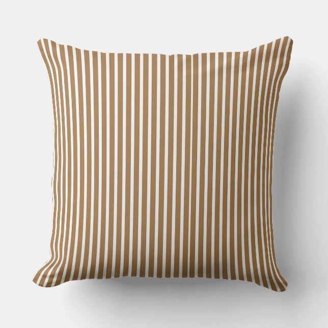 Traditional Light Brown + White Stripe  Throw Pillow (Front)