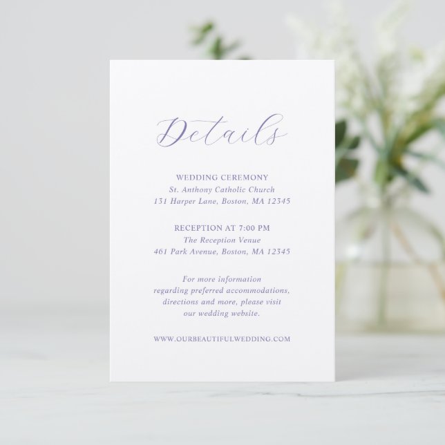 Traditional Lilac Elegant Wedding Enclosure Card (Standing Front)