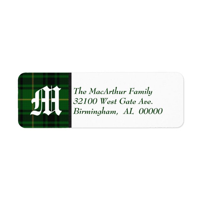 Traditional MacArthur Tartan Plaid Monogram Label (Front)