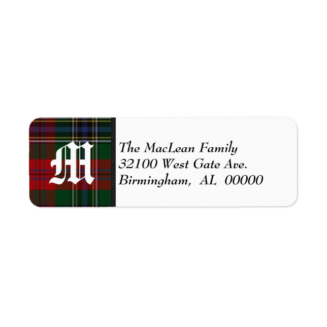 Traditional MacLean Tartan Plaid Monogram Label (Front)