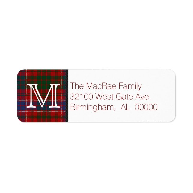 Traditional MacRae Tartan Plaid Monogram Label (Front)