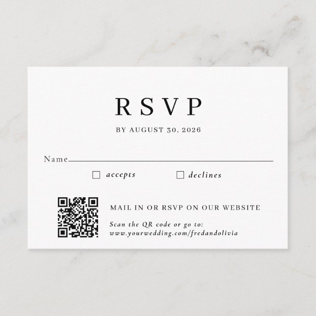 Traditional Mail-In and QR Code Wedding RSVP  Enclosure Card (Front)