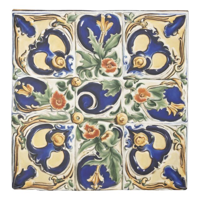 Traditional Majolica, Floral, Tile, Italian Style  Duvet Cover (Front)