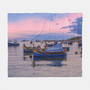 Traditional Maltese boats in Marsaxlokk Fleece Blanket