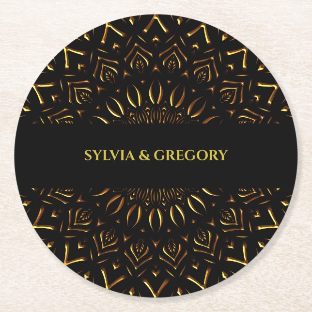 Traditional mandala classic elegant luxury Art dec Round Paper Coaster (Front)