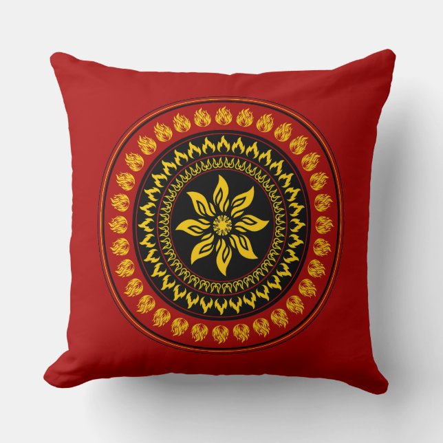 Traditional Mandala Sunburst Throw Pillow (Front)