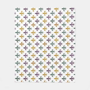 Traditional Mari Gras colored Fleur de Lis pattern Fleece Blanket