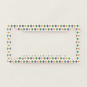 Traditional Mari Gras colored Fleur de Lis pattern License Plate Frame