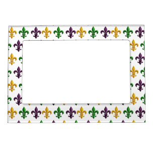 Traditional Mari Gras colored Fleur de Lis pattern Magnetic Frame