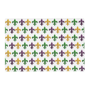 Traditional Mari Gras colored Fleur de Lis pattern Placemat