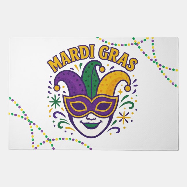 Traditional Mari Gras colored mask Doormat (Front)