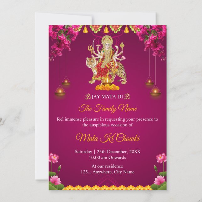 Traditional Mata Ki Chowki Invitation Card (Front)